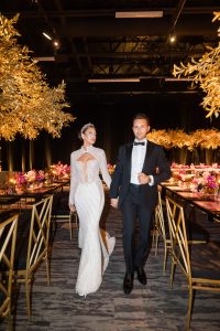 Newlyweds photographed at Cedar Event Centre, styled for a luxury wedding